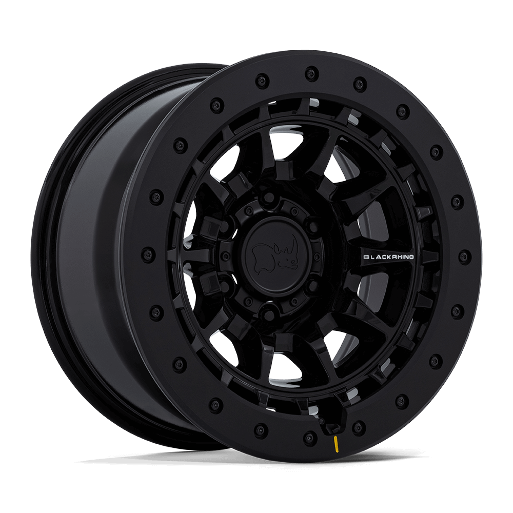 Black Rhino BR016 TUSK Gloss Black wheel showcasing a durable, monoblock design for off-road adventures.