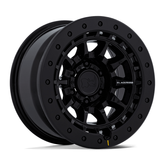 Black Rhino BR016 TUSK Gloss Black wheel showcasing a durable, monoblock design for off-road adventures.