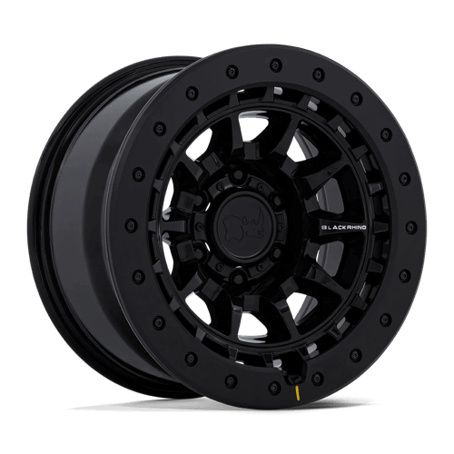 Black Rhino BR016 TUSK Gloss Black wheel showcasing its durable, sleek design and multi-spoke aesthetic.