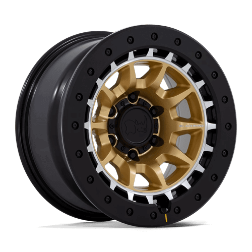 Black Rhino BR016 TUSK Matte Gold W/ Machined Ring wheel with multi-spoke design and black finish.