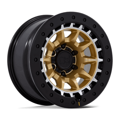 Black Rhino BR016 TUSK Matte Gold W/ Machined Ring wheel with multi-spoke design and black finish.