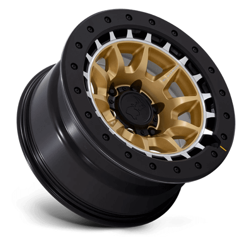 Black Rhino BR016 TUSK Matte Gold W/ Machined Ring wheel showcasing a rugged and stylish design.