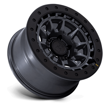 Black Rhino BR016 TUSK Matte Gunmetal wheel showcasing a rugged multi-spoke design for off-road capabilities.