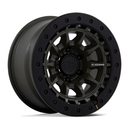 Black Rhino BR016 TUSK Olive Drab Green wheel showcasing its durability and off-road design features.
