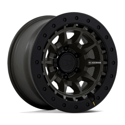 Black Rhino BR016 TUSK Olive Drab Green wheel showcasing multi-spoke design for off-road durability.