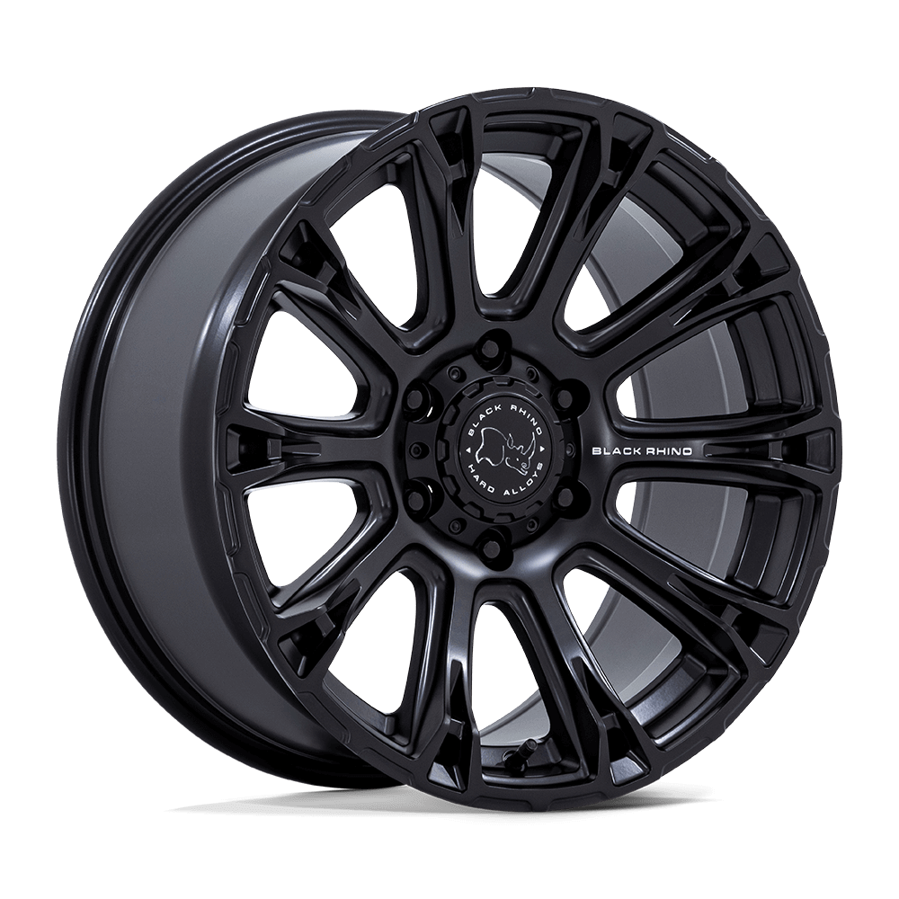 Black Rhino BR020 DIAMONDBACK Matte Black wheel design, ideal for pickups and SUVs, stylish and performance-oriented.