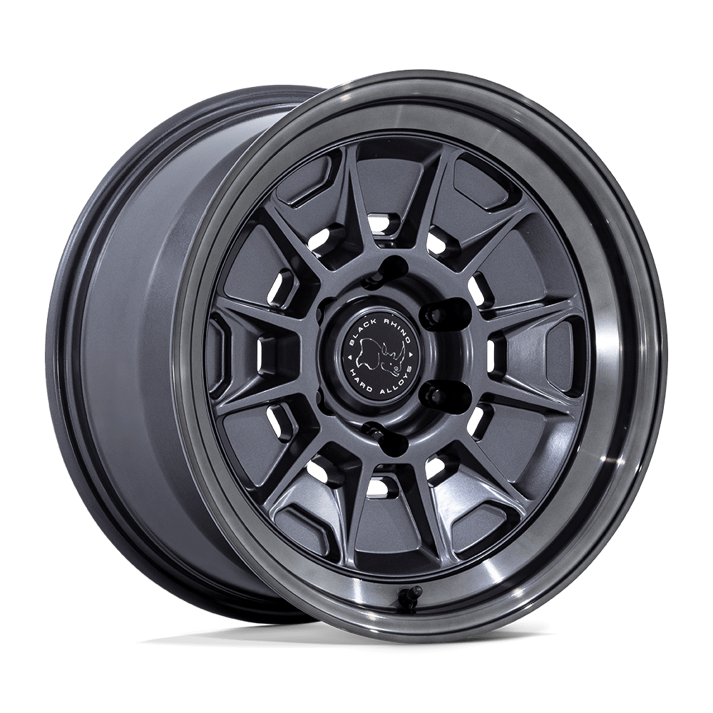 Black Rhino BR021 MONDO Matte Gunmetal W/ G-Gray Lip wheel showcasing modern design with vintage appeal.