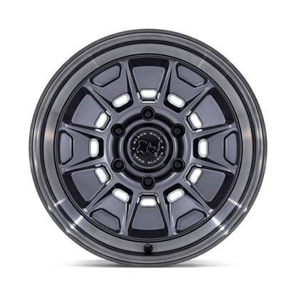 Black Rhino BR021 MONDO Matte Gunmetal W/ G-Gray Lip off-road wheel with modern design and vintage style.