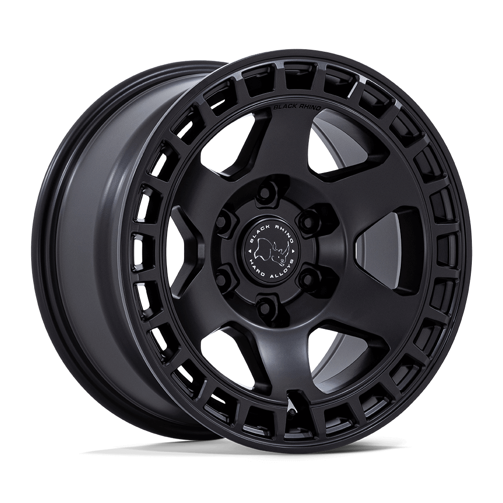 Black Rhino BR022 BAHARI Matte Black off-road wheel showcasing a rugged design and monoblock construction.