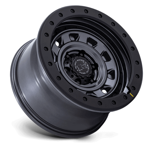 Black Rhino BR023 XPLORER Matte Gunmetal W/ Matte Blk-Lp wheel showcasing rugged design and removable rock guard ring.