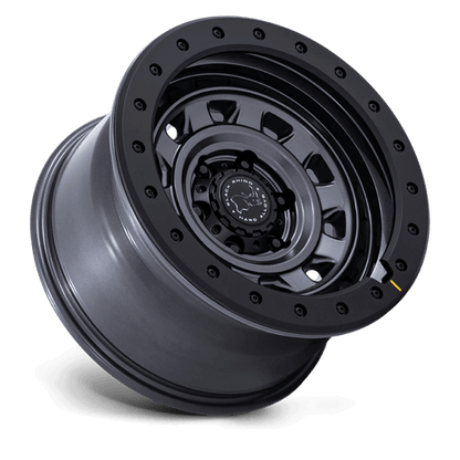 Black Rhino BR023 XPLORER Matte Gunmetal W/ Matte Blk-Lp wheel showcasing rugged design and removable rock guard ring.