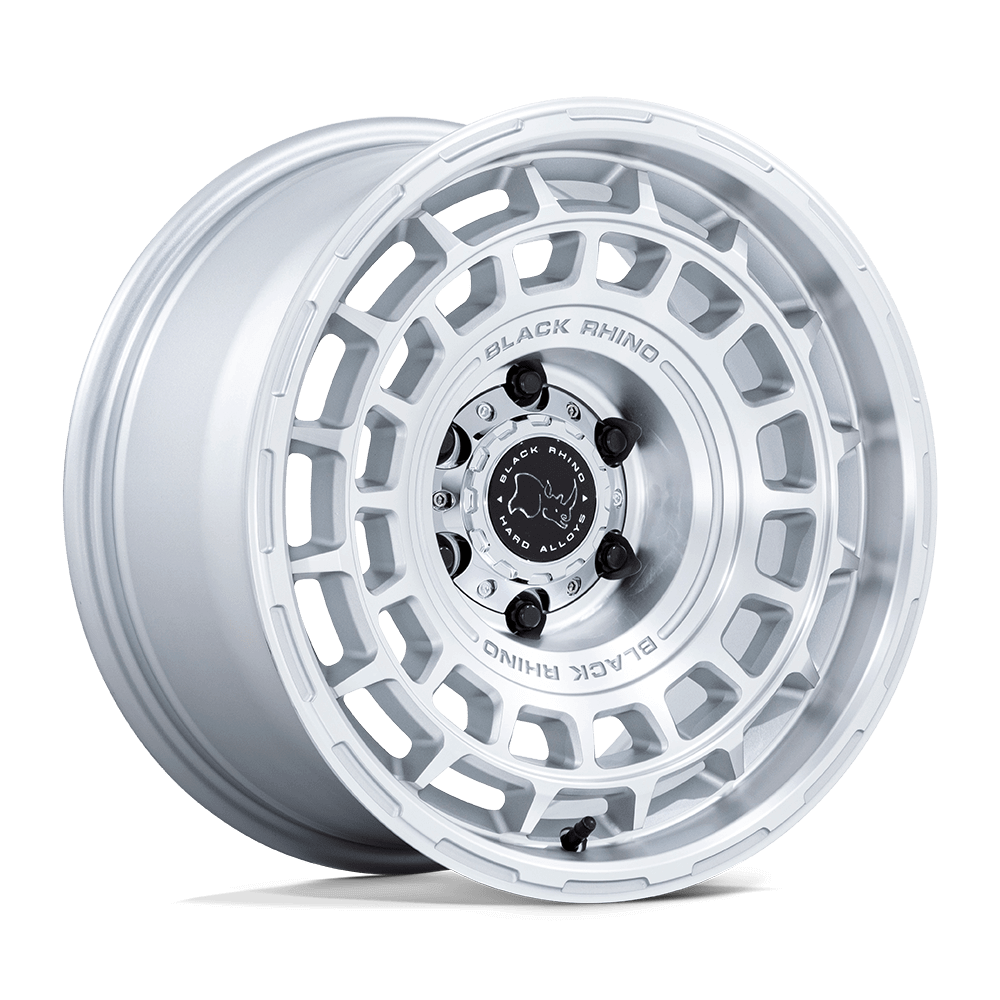 Black Rhino BR024 AWOL Silver W/ Machined Face wheel showing intricate design and polished finish.
