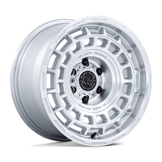 Black Rhino BR024 AWOL Silver W/ Machined Face wheel showing intricate design and polished finish.