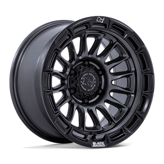 Black Rhino BR025 RIVAL Matte Gunmetal W/ Matte Blk-Lp wheel featuring aggressive design and wide-mesh spokes.