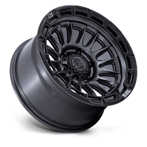 Black Rhino BR025 RIVAL Matte Gunmetal W/ Matte Blk-Lp wheel featuring fang-inspired lip ring and aggressive design