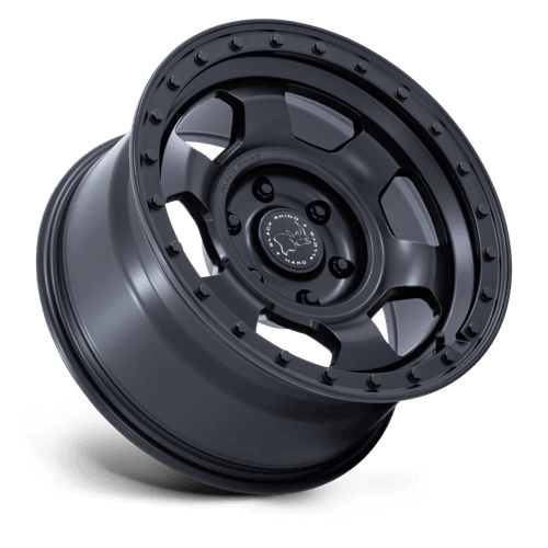 Black Rhino BR029 TROOPER Matte Black wheel designed for overland adventures, featuring rugged simplicity and utility.