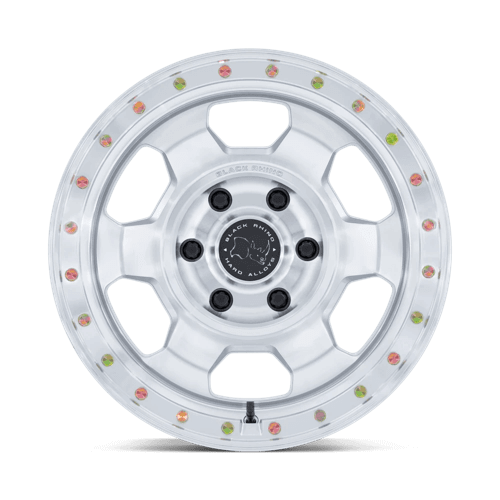 Black Rhino BR029 TROOPER Gloss Silver W/ Machined Face wheel with rugged design and colorful beadlock accents.