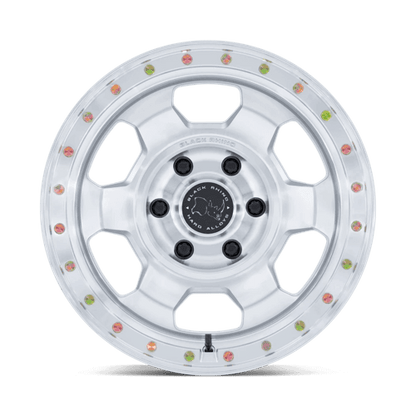 Black Rhino BR029 TROOPER Gloss Silver W/ Machined Face wheel with rugged design and colorful beadlock accents.