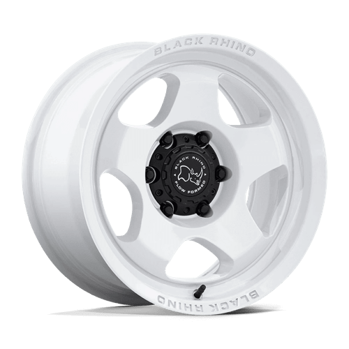 Black Rhino BR031 SOL Gloss White wheel showcasing its five-spoke design and glossy finish, perfect for off-road adventures.