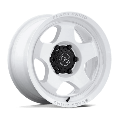 Black Rhino BR031 SOL Gloss White wheel showcasing its five-spoke design and glossy finish, perfect for off-road adventures.
