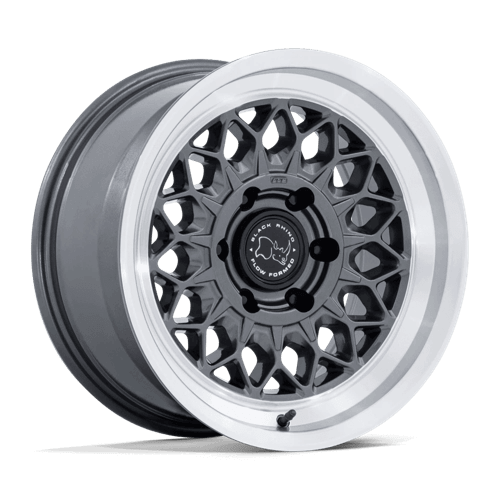 Black Rhino BR034 GRAZ Gloss Gunmetal W/ Machined Lip showing retro mesh design and stepped lip for vintage race look.