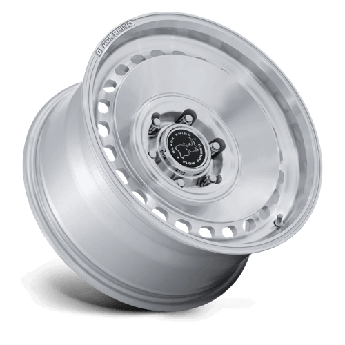 Black Rhino BR036 BASIN Gloss Silver W/ Machined Face wheel showcasing rally-inspired design.