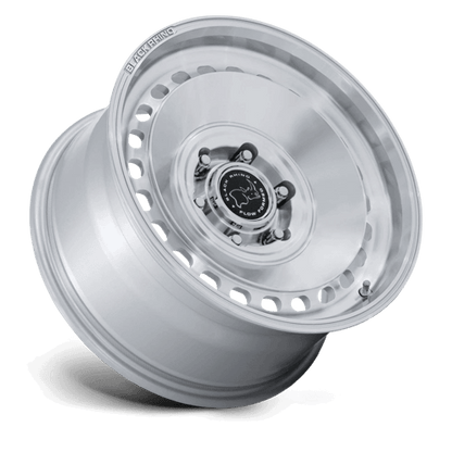 Black Rhino BR036 BASIN Gloss Silver W/ Machined Face wheel showcasing rally-inspired design.
