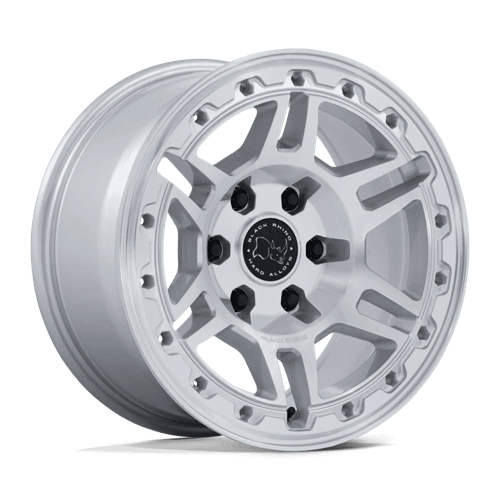 Black Rhino BR039 VANGUARD Gloss Silver W/ Machined Face wheel showcasing its bold 6-spoke design.