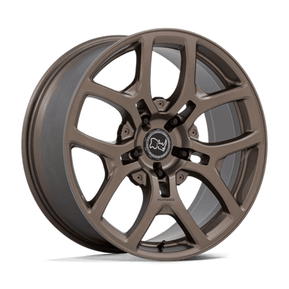 Black Rhino BR406 ROCKLEDGE Matte Bronze wheel showcasing a techform five-spoke design and 20x8.5" size.