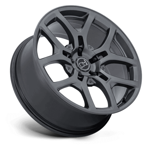 Black Rhino BR406 ROCKLEDGE Matte Gunmetal wheel showcasing its sleek five-spoke design and fortified construction.