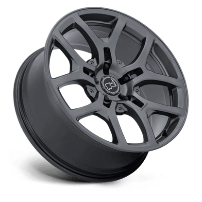 Black Rhino BR406 ROCKLEDGE Matte Gunmetal wheel showcasing its sleek five-spoke design and fortified construction.