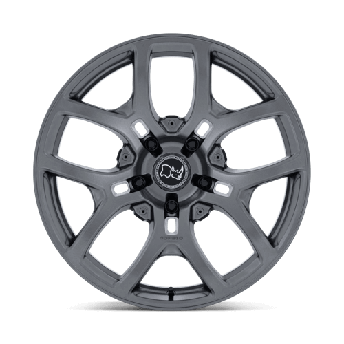Black Rhino BR406 ROCKLEDGE Matte Gunmetal wheel showcasing a sleek five-spoke design and durable construction.