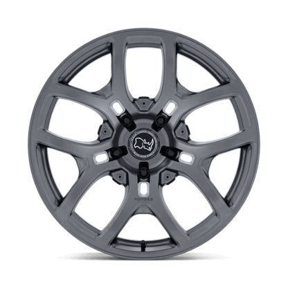 Black Rhino BR406 ROCKLEDGE Matte Gunmetal wheel showcasing a sleek five-spoke design and durable construction.