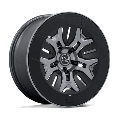 Black Rhino BR406 ROCKLEDGE Matte Gunmetal wheel showcasing a techform five-spoke design and durable forged aluminum construction.