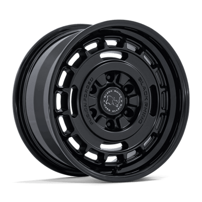 Black Rhino BR600 VAGABOND Matte Black W/ Gloss Black Lip off-road wheel with retro design features.