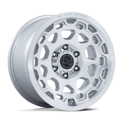 Black Rhino BR026 CONGO Gloss Silver W/ Machined Face wheel showcasing rugged multi-spoke design and bold lip.