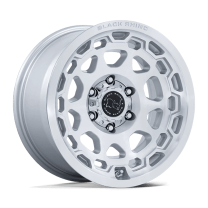 Black Rhino BR026 CONGO Gloss Silver W/ Machined Face wheel showcasing rugged multi-spoke design and bold lip.