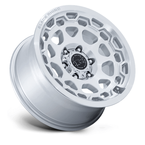 Black Rhino BR026 CONGO Gloss Silver W/ Machined Face wheel with multi-spoke design and brass-knuckle style lip.