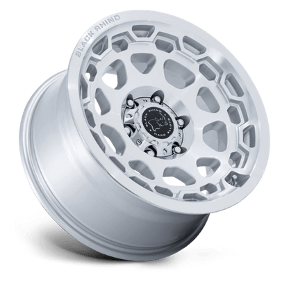 Black Rhino BR026 CONGO Gloss Silver W/ Machined Face wheel with multi-spoke design and brass-knuckle style lip.