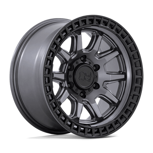 Black Rhino CALICO Matte Gunmetal W/ M-Black Lip wheel with a rugged split five-spoke design and aggressive outer ring.