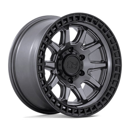 Black Rhino CALICO Matte Gunmetal W/ M-Black Lip wheel with a rugged split five-spoke design and aggressive outer ring.
