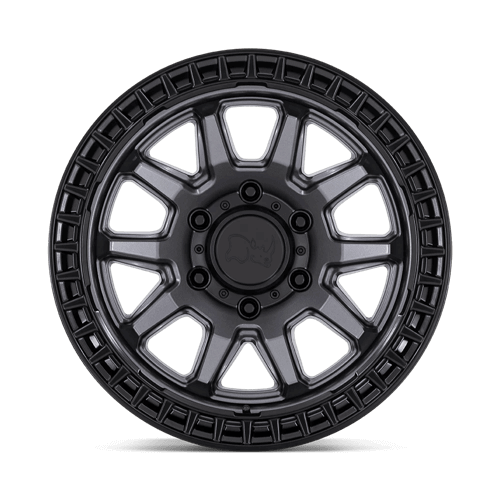 Black Rhino CALICO Matte Gunmetal W/ M-Black Lip wheel showcasing rugged split five-spoke design and robust construction.