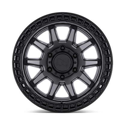 Black Rhino CALICO Matte Gunmetal W/ M-Black Lip wheel showcasing rugged split five-spoke design and robust construction.