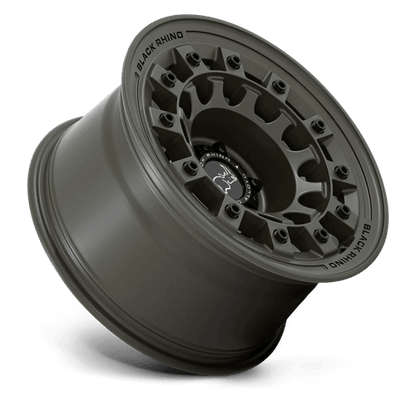 Black Rhino FUJI Olive Drab Green monoblock wheel featuring an industrial motorsport aesthetic.