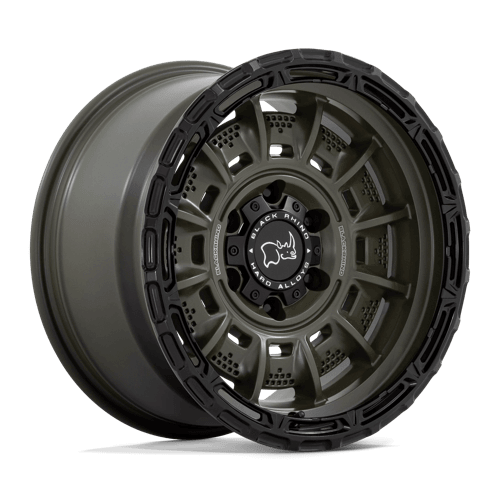 Black Rhino LEGION Olive Drab Green W/ Black Lip wheel showcasing military-inspired design and robust construction.