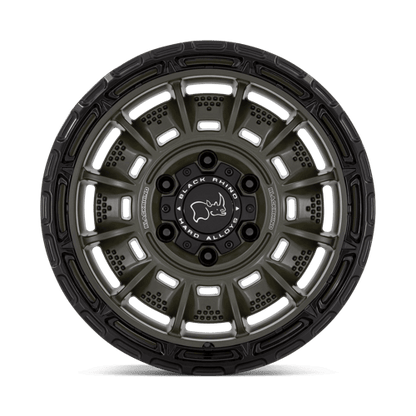Black Rhino LEGION Olive Drab Green W/ Black Lip wheel with unique geometric detailing and robust construction