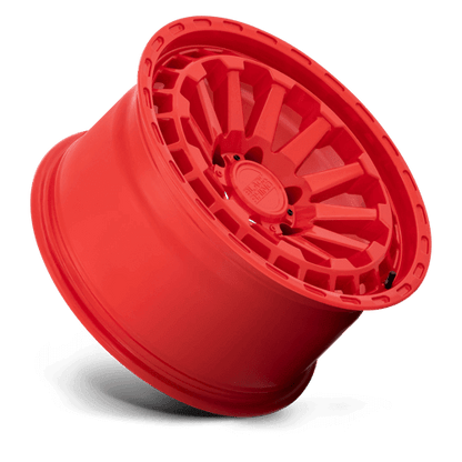 Black Rhino RAID Gloss Red wheel showcasing its rugged multi-spoke design and glossy finish.