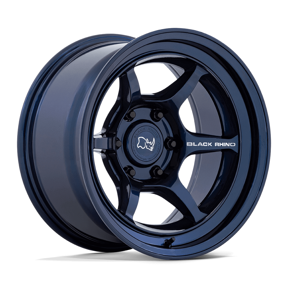 Black Rhino SHOGUN Gloss Midnight Blue wheel showcasing 6-spoke design and Flow Formed construction for off-road performance.