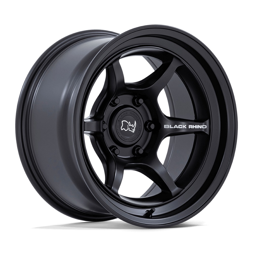 Black Rhino SHOGUN Matte Black wheel showcasing a sleek 6-spoke design and Flow Formed construction.