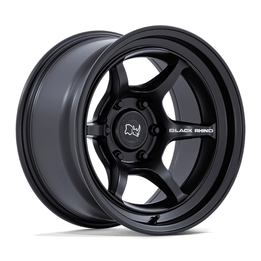 Black Rhino SHOGUN Matte Black wheel showcasing a sleek 6-spoke design and Flow Formed construction.
